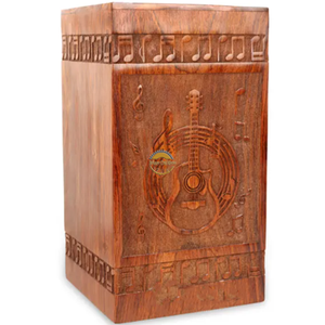 Wholesale Hand-Carved Guitar Music Theme Wooden Cremation Urn for Human Ashes Custom Engraved Solid Wood <b>Memorial</b> <b>Box</b> by AYAANS - Product Image 4