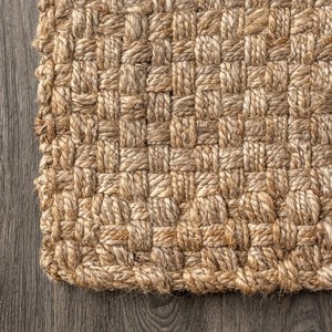 Tapis rectangulaire en jute fait main, tissage plat, couleur unie, style farmhouse, pour salon, nettoyage facile, poils fins - Product Image 4