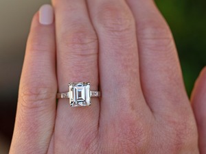 2 carat Emerald Cut Diamond Engagement <b>Ring</b> in 925 <b>Silver</b> Bezel Setting Classic <b>Solitaire</b> Women's Geometric Style - Product Image 3