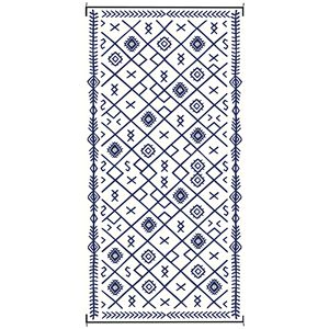 Tappeto Reversibile da Esterno Blu e Bianco a Rombi 9FT X 18FT con Paglia in PP Impermeabile e Borsa per il Trasporto per Patio e Viaggi - Product Image 1