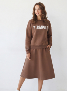 Women Long Sleeve Creww Neck Sweatshirt <b>Skirts</b> SeT 100% Cotton Mid <b>Elastic</b> <b>Waist</b> Breathable Baggy Sweatshirt Fleece <b>Skirts</b> Set - Product Image 6