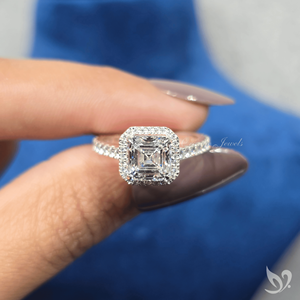 2CT Asscher Cut Lab Grown Diamond Halo <b>Ring</b> IGI Certified Pave Band 10K White Gold Engagement <b>Ring</b> - Product Image 5