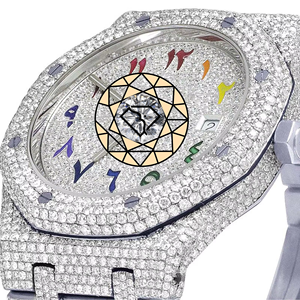 Reloj de pulsera personalizado con diamantes, esfera colorida con números arábigos, brazalete llamativo, reloj de lujo para hombre, regalo. - Product Image 5