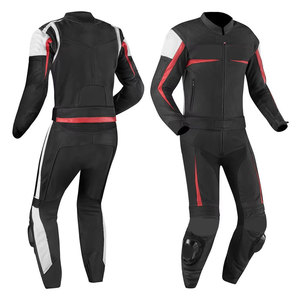 Men Full Sleeve Leather Motorcycle Racing Suit Black Red White <b>Blocked</b> Breathable Windproof Protective Gear All Seasons - Product Image 1