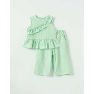 Conjunto de Ropa para Niñas Estilo Coreano OZKIZ, 100% Algodón, Transpirable y con Volantes, para 2-6 Años, Moda de Verano, Venta al Por Mayor - Product Image 1