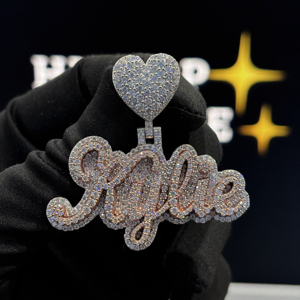 Personalized <b>Name</b> Pendant Heart Bail VVS Moissanite <b>Silver</b> Two Tone Gold Micro Pave Hip Hop Party <b>Necklace</b> Charm - Product Image 1