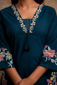 Elegant Peacock Green 60x60 Cotton Floral Embroidered <b>Kurta</b> Pant Dupatta Set for <b>Women</b> Traditional Party Wear - Product Image 4