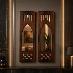 Wooden Arch <b>Mirror</b> Set Decorative Wall <b>Mirrors</b> Carved Brown <b>Hanging</b> <b>Mirror</b> Panels for Living Room Bedroom - Product Image 4