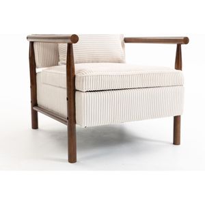 Fauteuil d'appoint moderne du milieu du siècle avec rangement, structure en bois, chaise de salon rembourrée avec coussin lombaire pour la lecture - Product Image 2