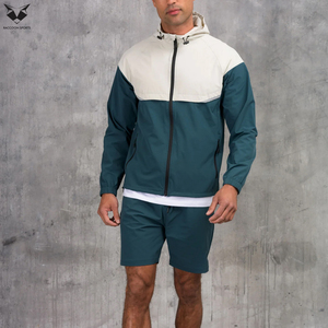 Conjunto de Pantalones Cortos y Chaqueta Deportiva para Hombre, Color Verde Azulado Oscuro, Estilo Moderno con Bloques de Color, Chaqueta con Capucha, Cintura Elástica, Ropa Deportiva Informal - Product Image 2
