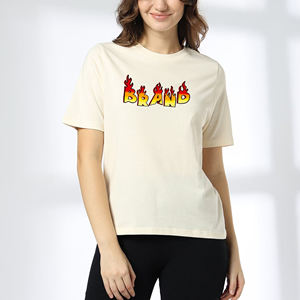 Custom Logo <b>Women's</b> <b>Cream</b> Cotton Crew Neck <b>T</b>-<b>Shirt</b> Short Sleeve Regular Fit Solid Color Casual Jersey Breathable All Seasons - Product Image 1