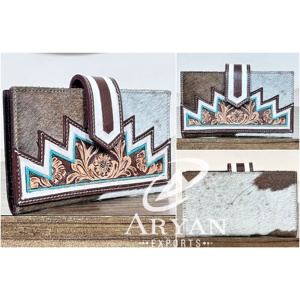 Nueva Llegada, Cartera de Cuero Genuino para Mujer, Diseño Floral con Pelo de Vaca, Monedero, Tarjetero - Product Image 1