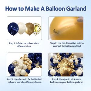 Kit de Arco de Globos Azul Marino y Dorado, Globos Cromados Blancos Perla y Azul Rey de Doble Relleno para Bodas y Año Nuevo - Product Image 3