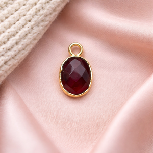 Garnet Oval <b>Charm</b> 8x10mm | Faceted Gold Electroplated Pendant | Red Gemstone Bezel <b>Charm</b> for Jewelry Making Healing Gifts - Product Image 1