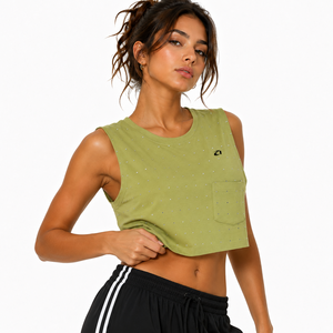 Customized Logo Summer Ladies Rhinestone Sleeveless Crop <b>Top</b> Cotton Streetwear Tank OEM Fashion <b>Sparkly</b> Wholesale Women's Shirts - Product Image 2