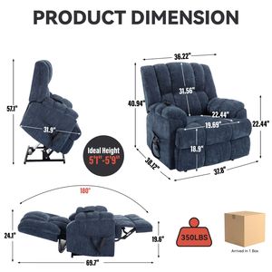 Sillón Reclinable Eléctrico con Doble Motor y Masaje Térmico, Posición Infinita, Soporta hasta 350 LBS, con Control Remoto, Firmeza Media para Usuarios Pesados - Product Image 5