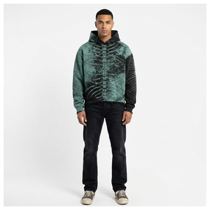 Up Felt Premium Heavyweight Men’s Skeleton Graphic Hoodie Acid Wash Distressed Streetwear Oversized Punk <b>Style</b> Hooded Sweats - Product Image 5