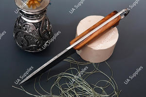 Couteau à lame fixe artisanal en acier Damas, pointe tombante, manche en bois d'olivier, pour la chasse, le camping, la survie en extérieur, EDC multifonction, DIY - Product Image 4