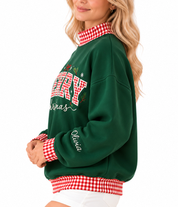 Sudadera de cuello alto de algodón personalizada para mujer, diseño de letras a cuadros, acanalada, oversize, ecológica, ropa de invierno - Product Image 5