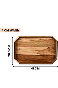 Bandeja de Servir Rústica de Madera Maciza con Asas Negras Mate, Bandeja Otomana de Madera, Organizador Moderno Rústico para Mesa de Centro - Product Image 5