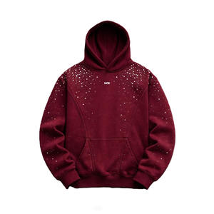 Sudadera con capucha de algodón grueso con pedrería Hotfix para hombre, estilo oversize, para streetwear, marca privada - Product Image 3