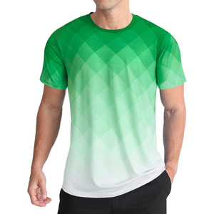 Camiseta de Manga Corta para Hombre, Cuello Redondo, Patrón Geométrico Degradado, Transpirable, Tejido de Punto, Corte Regular, Informal, Verde a Blanco, para Gimnasio - Product Image 1