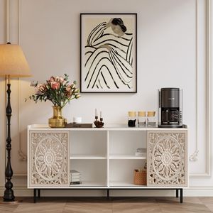 Metà del secolo moderno bianco Curio Buffet mobili da soggiorno per TV cassonetti armadi decorativi cucina TV di stoccaggio - Product Image 1