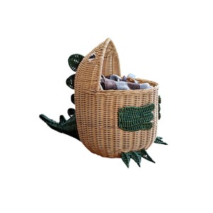 Handmade Natural Rattan Dinosaur Storage <b>Basket</b> <b>with</b> <b>Lid</b> for Kids Toy Organizer and Nursery Room Decoration - Product Image 2