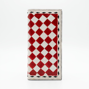 Red And White Color Diamond Lattice Geometric Pattern Genuine Leather Long Fold <b>Wallet</b> Handmade Women's Fashion Daily Use <b>Wallet</b> - Product Image 2