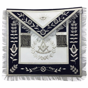 Tablier maçonnique personnalisé brodé avec motif symbolique, franges en velours blanc et noir, style classique, badge à coudre, application sur vêtement - Product Image 1