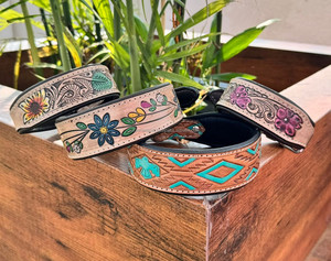 Hand Tooled Leather Dog Collar Turquoise Eagle Tooling Genuine Cow Leather Small Medium Large Durable Comfortable Dog Collars - Product Image 5