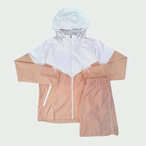 Half Zip Polyester Jacket Jogger Short <b>Set</b> 2pc Sport Patchwork Nylon Tracksuit Windbreaker Track Suit <b>Sets</b> Contrast Color - Product Image 2