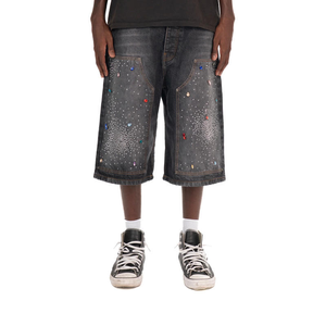 Pantalones Cortos Bermuda de Mezclilla para Hombre, Lavado Claro, con Diseño de Puntos con Lentejuelas, Cintura Media, Cierre de Botones, Estilo Casual, Tejido de Algodón - Product Image 4