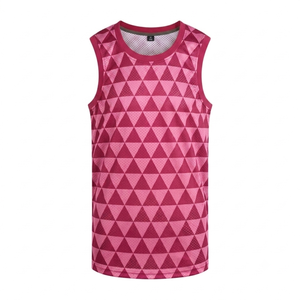 Camiseta de baloncesto personalizada de primera calidad, transpirable, rosa, sin mangas, cuello redondo, atlética, holgada, para hombre, ropa de verano, venta al por mayor - Product Image 1