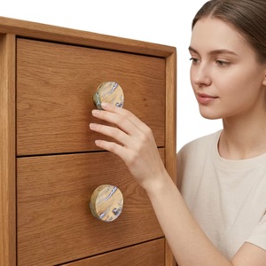 Ba Wood Resin Cabinet Knob Round <b>Rustic</b> Furniture Handle for Home Office Durable - Product Image 2
