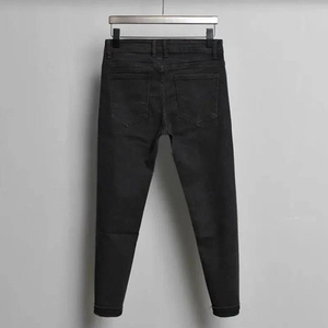 Jean droit slim noir taille haute pour homme, style décontracté en denim de coton délavé, collection automne 2026, très demandé, prix de gros - Product Image 2