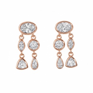 Pendientes Colgantes de Oro Sólido de 18K Estilo Africano con Diamantes Engastados en Bisel de Múltiples Formas, Set de Pendientes para Novia, Pendientes de Boda - Product Image 2
