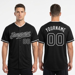 Maillot de baseball personnalisé pour hommes, manches courtes, noir, polyester, évacuation de l'humidité, nom et numéro de l'équipe imprimés, coupe régulière, toutes saisons - Product Image 1