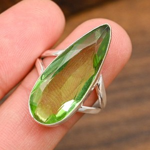 Green Amethyst Gemstone Ring Handmade 925 Sterling <b>Silver</b> Natural Green Amethyst Jewelry Gift For Mother Women - Product Image 2