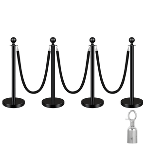 4 PCS Black Velvet Rope Exhibition Crowd Control Poles with Sand Injection Hollow Base Black Stanchions for Theaters & Par - Product Image 1