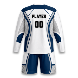 Custom Ice Hockey Jersey Set Blue White Sublimated V-Neck Full Sleeve <b>Moisture</b> Wicking 100% Polyester Adult Men - Product Image 2