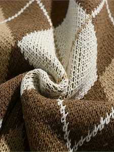 เสื้อกั๊กไหมพรมแขนกุดลายอาร์ไกล์สำหรับผู้ชาย คอวี สไตล์เรโทร พรีปปี้ แฟชั่นลำลอง เสื้อถักขายส่ง - Product Image 5