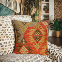 Handgefertigter Traditioneller Boho Vintage Quadratischer Gewebter Baumwoll-Kissenbezug Durry Kilim Design Maßgefertigt für Heim- und Hotelgebrauch Antistatisch