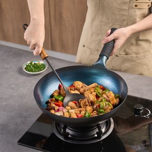 WANGYUANJI Wok in Acciaio al Carbonio Blu con Rivestimento sul Fondo, Tecnologia Antiaderente, Manico in Silicone, per Uso Domestico - Product Image 3