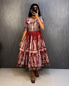 Traditional Indian Heavy Pure Poly Rayon Kurti Women Midi Length <b>Red</b> Printed Loose Fit Casual Wear For All Seasons One Piece - Product Image 1
