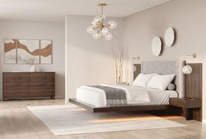 Wholesale Modern <b>Floating</b> Platform Bed with Upholstered Headboard | Minimalist Solid Wood Bed <b>Frame</b> - Product Image 5