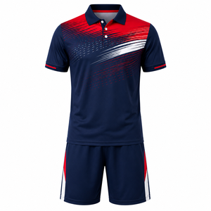 ชุดเสื้อและกางเกงเทนนิสพิมพ์ลายแบบซับลิเมชั่นสำหรับผู้ชาย สีกรมท่า แดง ขาว ไล่เฉดสี ระบายเหงื่อได้ดี เหมาะสำหรับเล่นกีฬาในฤดูร้อน - Product Image 2