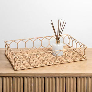 Bandeja decorativa de ratán con tejido abierto, organizador para mesa de centro, baño o tocador, bandeja de estilo rústico. - Product Image 1