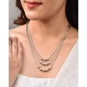 สร้อยคอลูกปัดดีสีเงินมีรา Jaipur ดีไซน์3เส้น - Product Image 2