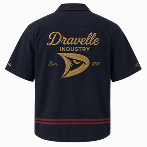 Camisa de bolos Y2K personalizada para hombre, corte holgado, con botones, color azul marino y crema, estilo retro, con cuello camp y bordado. - Product Image 4